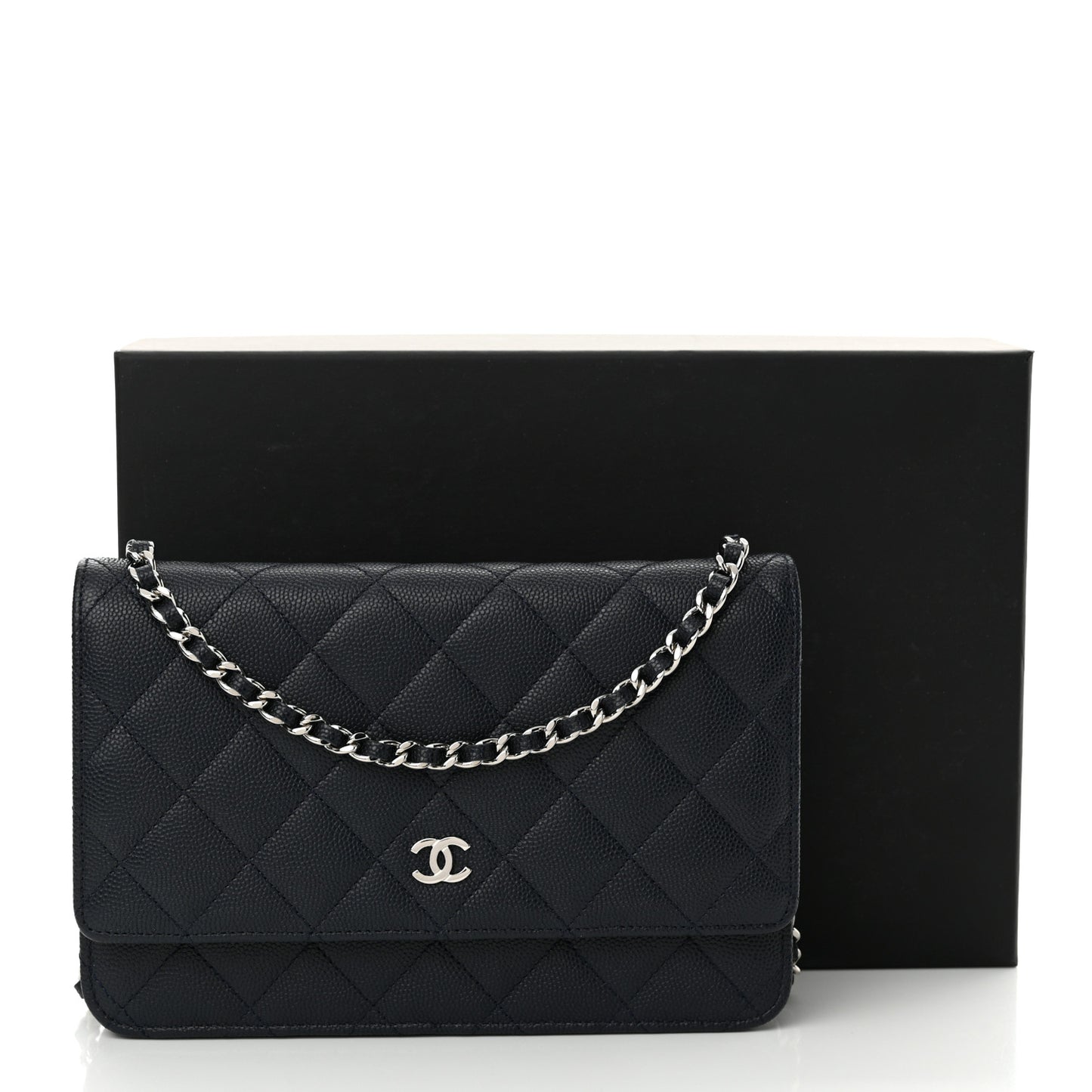 Caviar Quilted Wallet on Chain WOC Navy Blue
