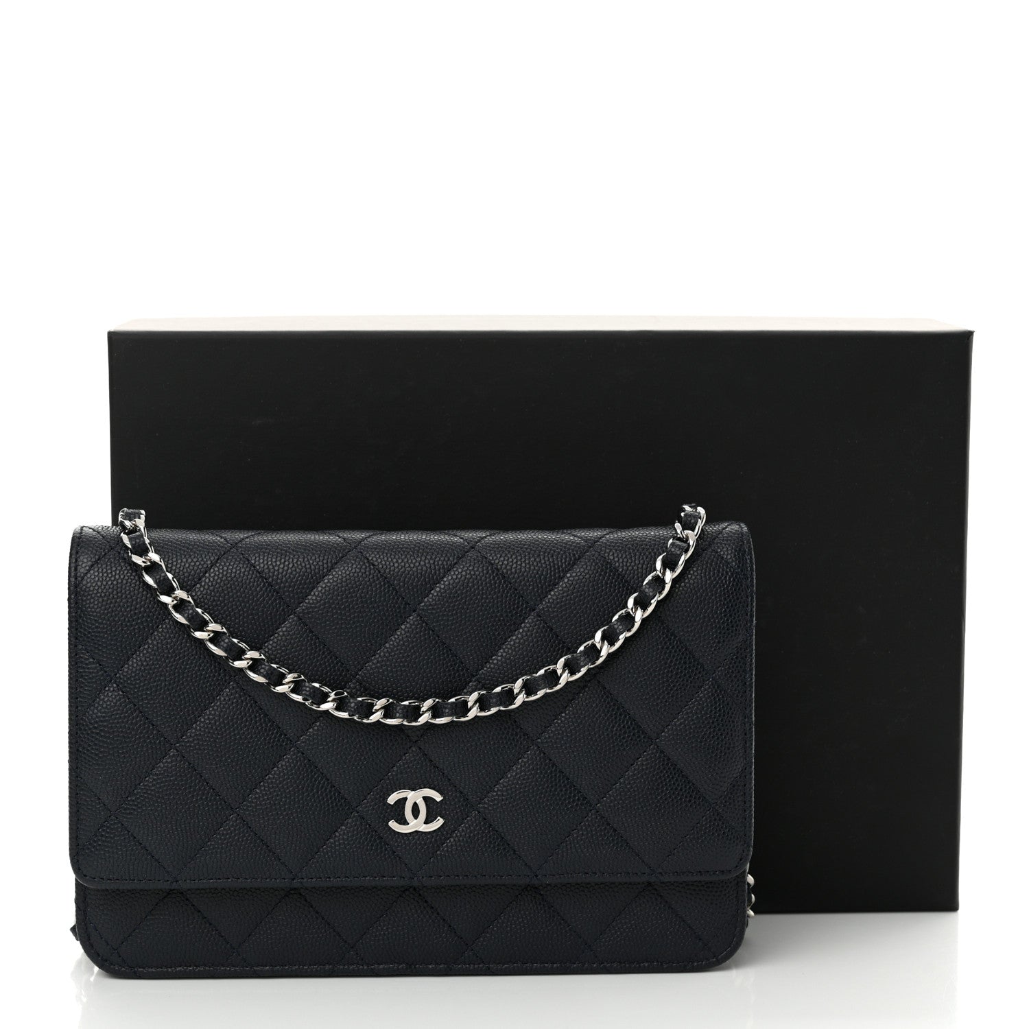 Chanel Caviar Quilted Wallet on Chain WOC Navy Blue 14 of 14