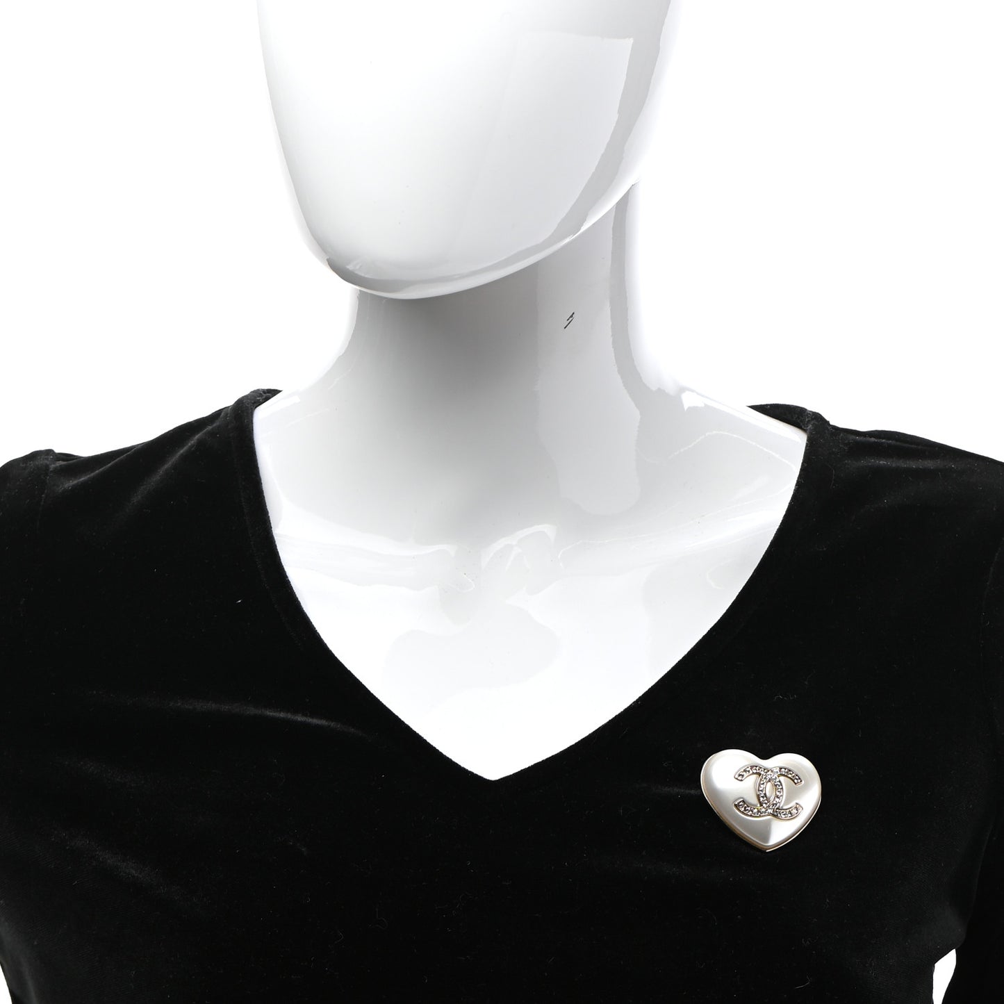 Resin Crystal CC Heart Brooch Pearly White Gold