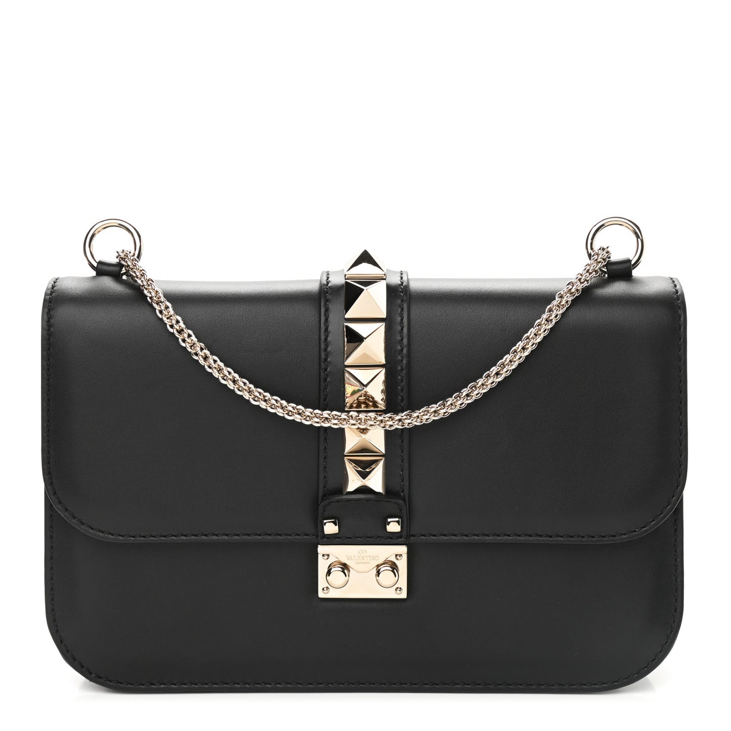 Vitello Medium Glam Lock Rockstud Flap Black