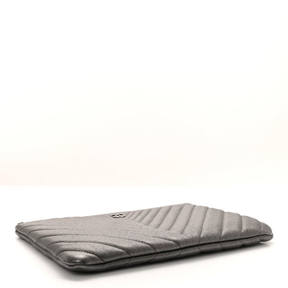 Chanel Sheepskin Chevron Quilted Medium Cosmetic Case Dark Silver 4 of 8