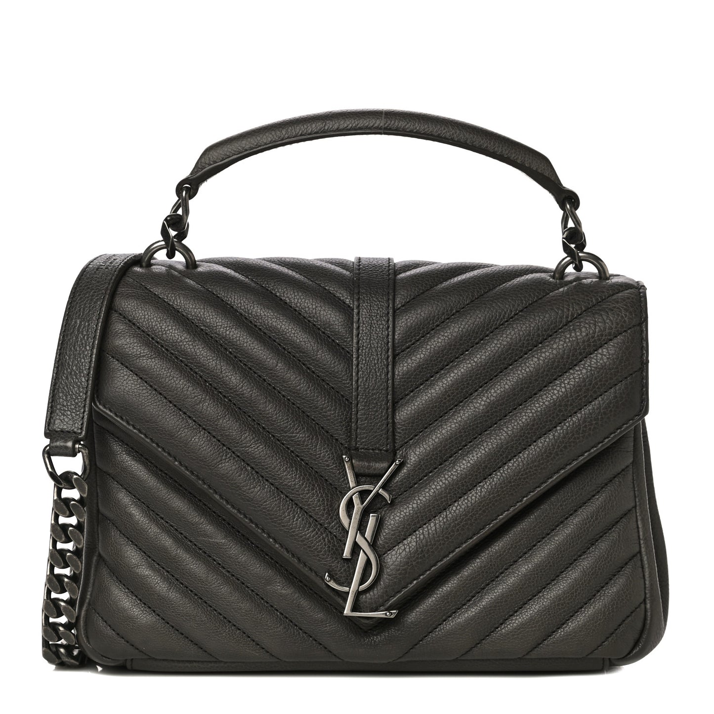 Sheepskin Matelasse Chevron Monogram Medium College Bag Asphalt