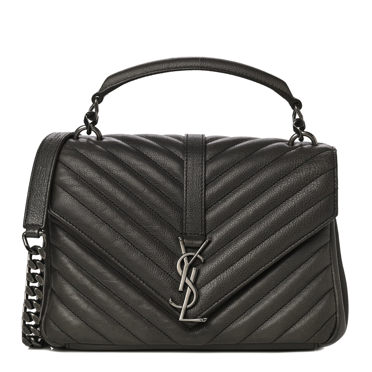 Saint Laurent Sheepskin Matelasse Chevron Monogram Medium College Bag Asphalt 1 of 12