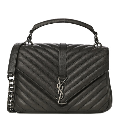 Saint Laurent Sheepskin Matelasse Chevron Monogram Medium College Bag Asphalt 1 of 12