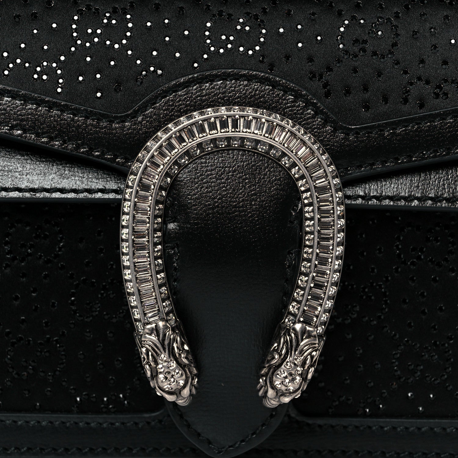 Gucci Satin Crystal GG Monogram Mini Dionysus Top Handle Bag Black 9 of 12