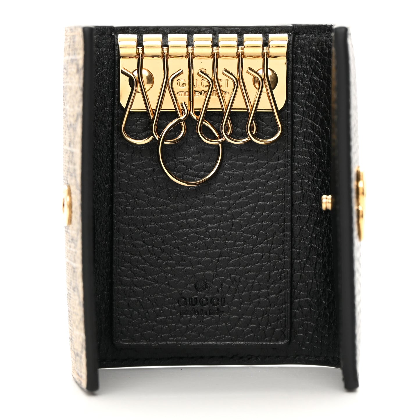Dollar Calfskin GG Supreme Monogram GG Marmont 6 Key Holder Case Black Beige Ebony