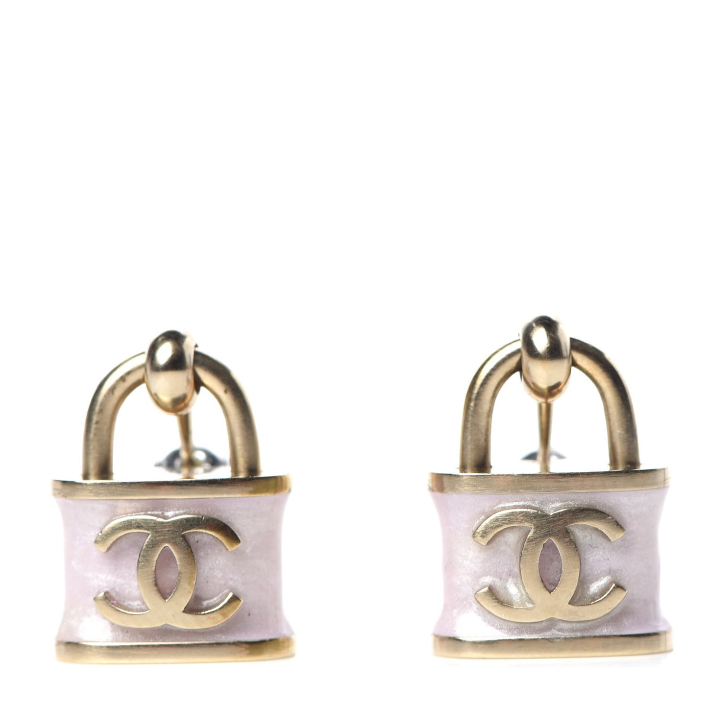 Resin Glitter Padlock CC Drop Earrings Pink Gold