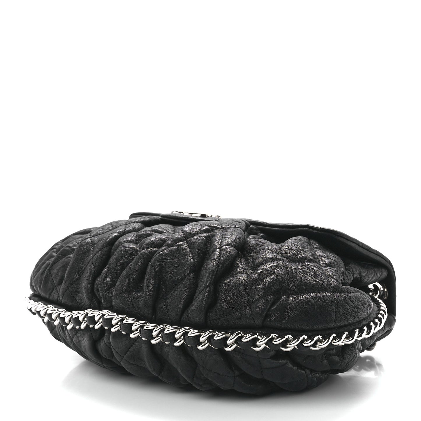 Washed Lambskin Quilted Medium Chain Around Messenger Black