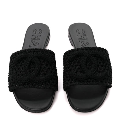 Chanel Crochet CC Mules Sandals 37 Black 3 of 9