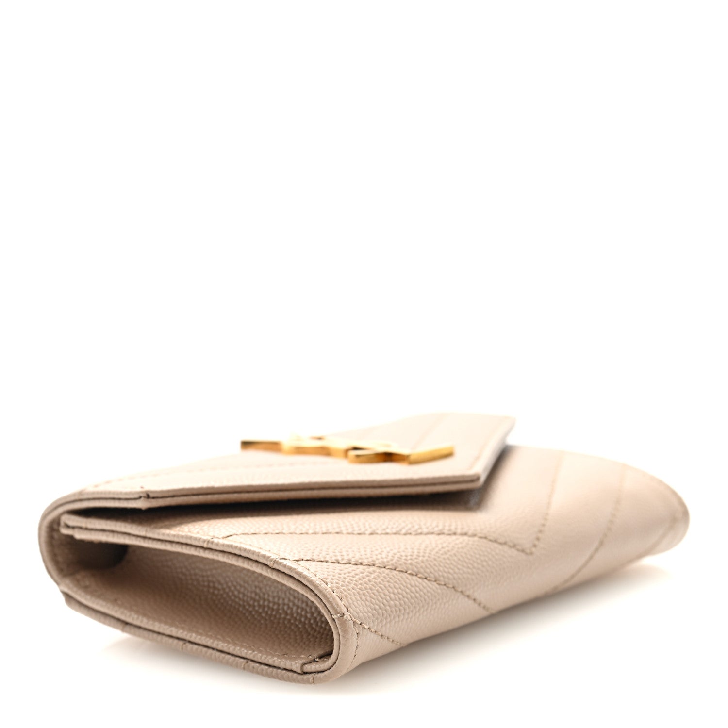 Saint Laurent Grain De Poudre Matelasse Chevron Small Monogram Envelope Wallet Dark Beige 4 of 7