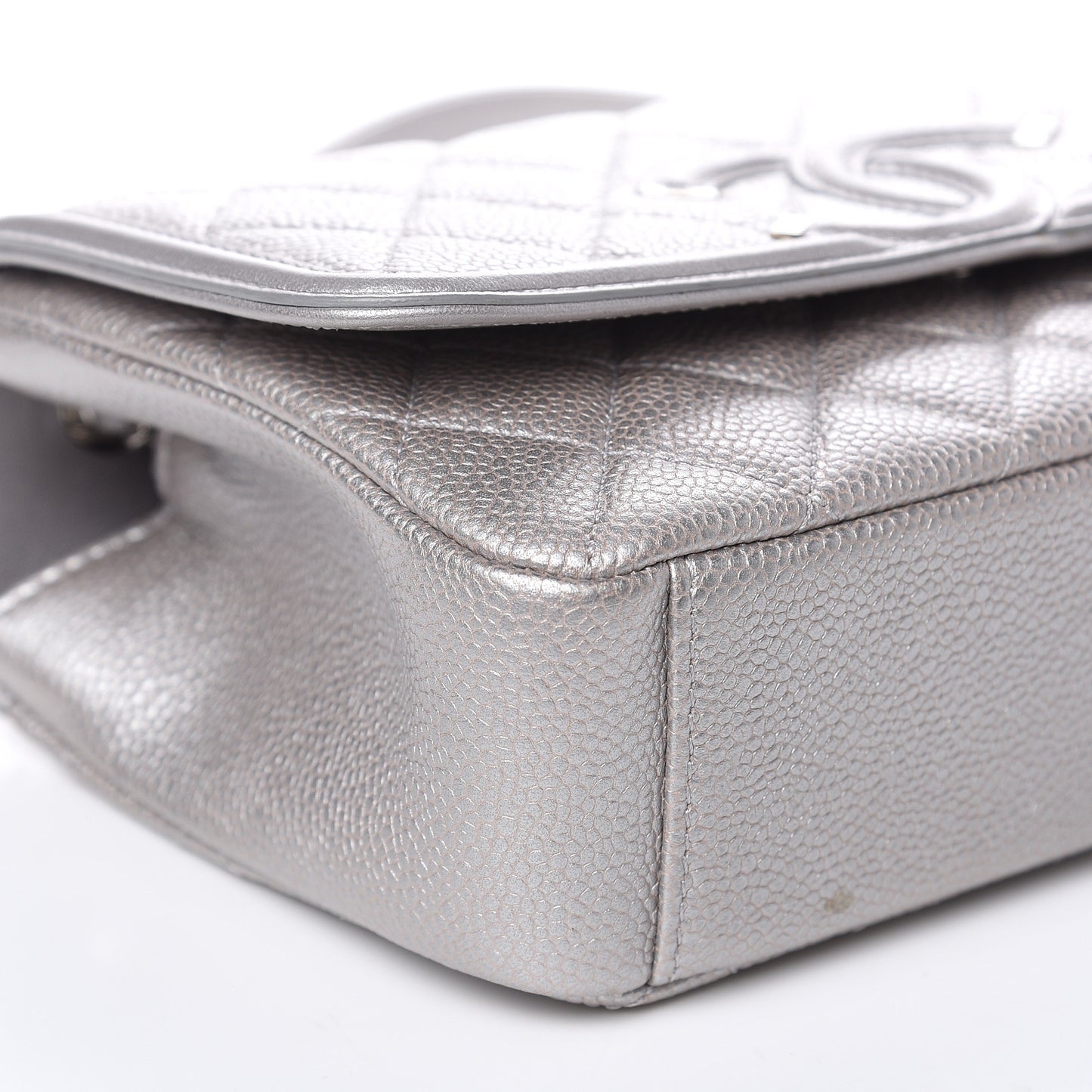 Metallic Caviar Quilted Small CC Filigree Flap Silver