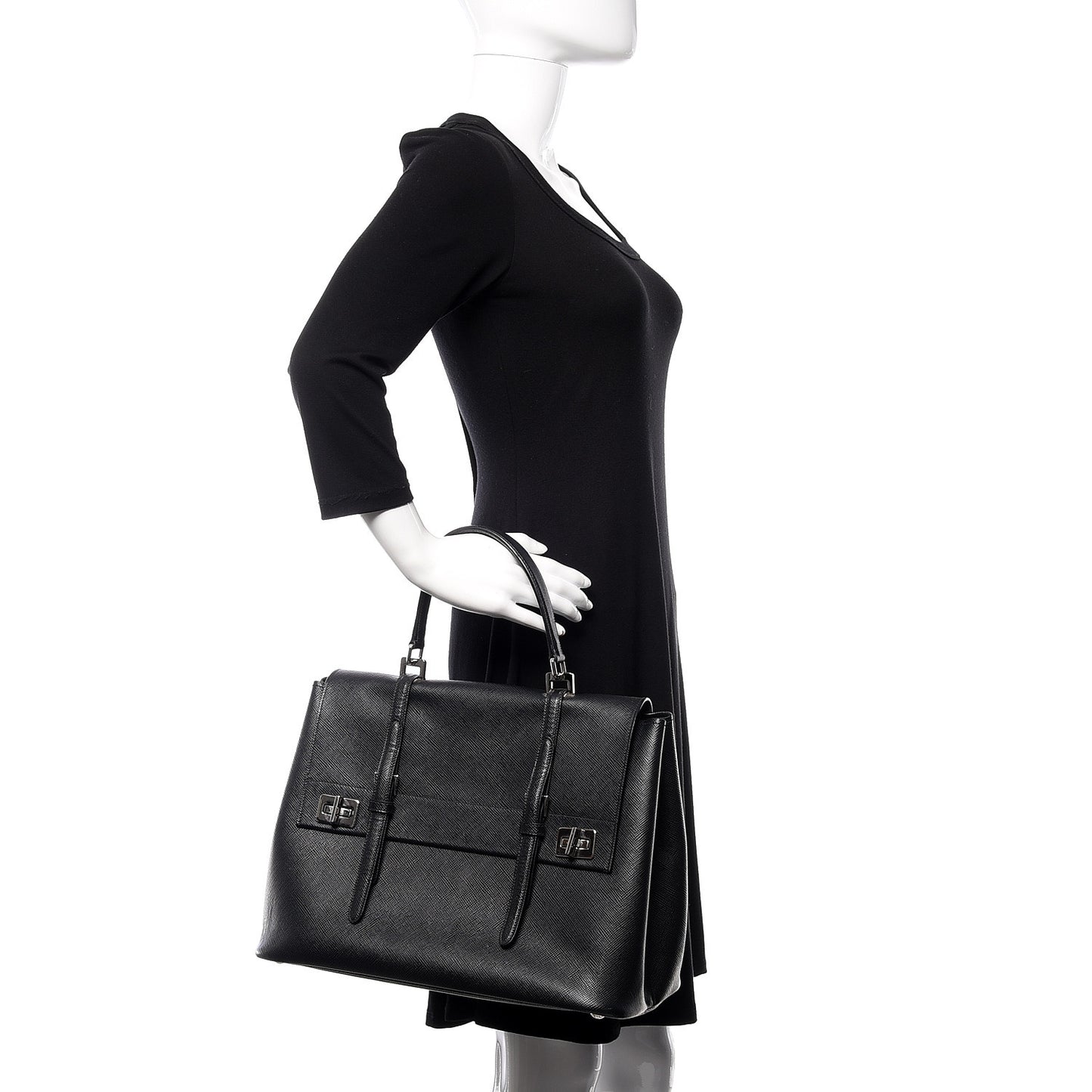 Saffiano Cuir Convertible Top Handle Tote Black