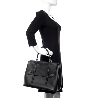 Prada Saffiano Cuir Convertible Top Handle Tote Black 2 of 9