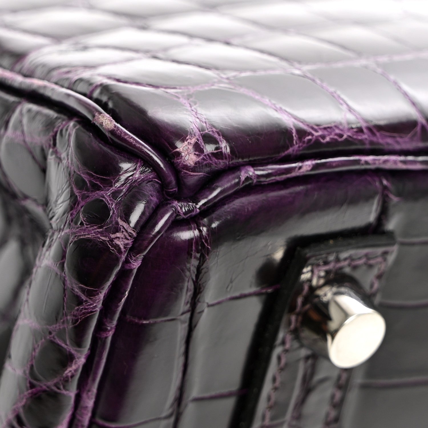Hermes Shiny Niloticus Crocodile Birkin 30 Amethyst 16 of 18