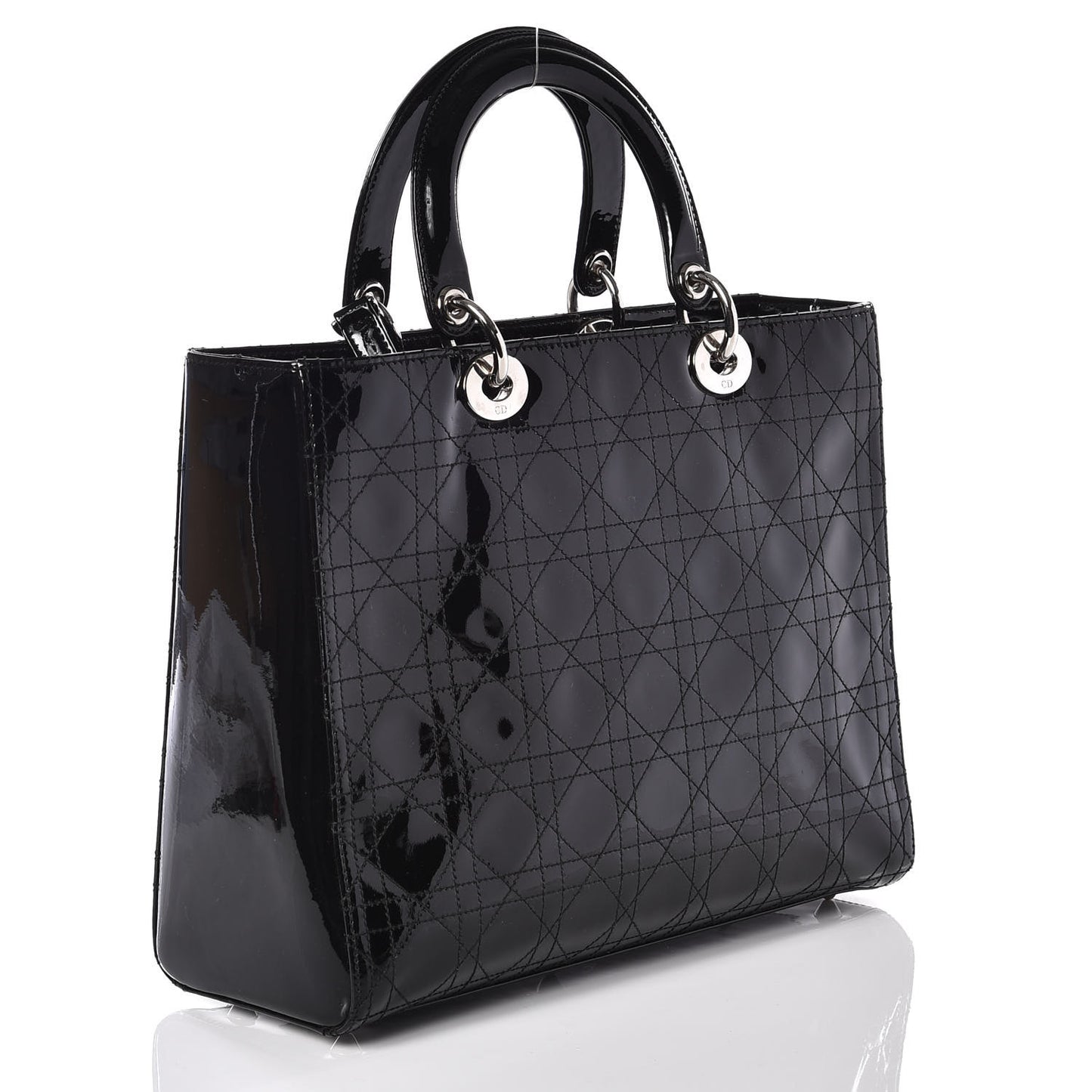 Patent Cannage Stitched Large Lady Dior Black