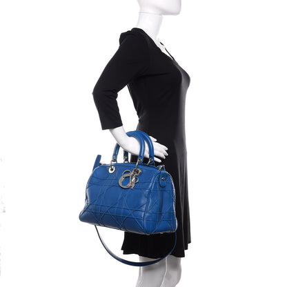 Christian Dior Lambskin Cannage Granville Polochon Blue 3 of 15