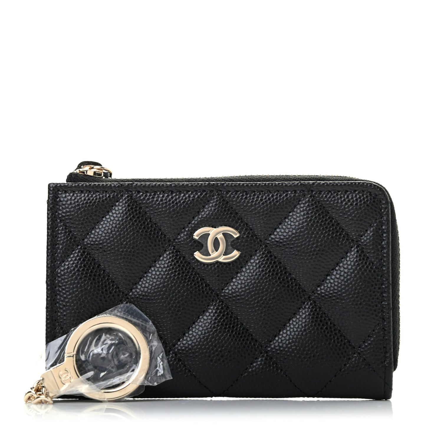 Caviar Quilted Zipped Key Holder Case Black