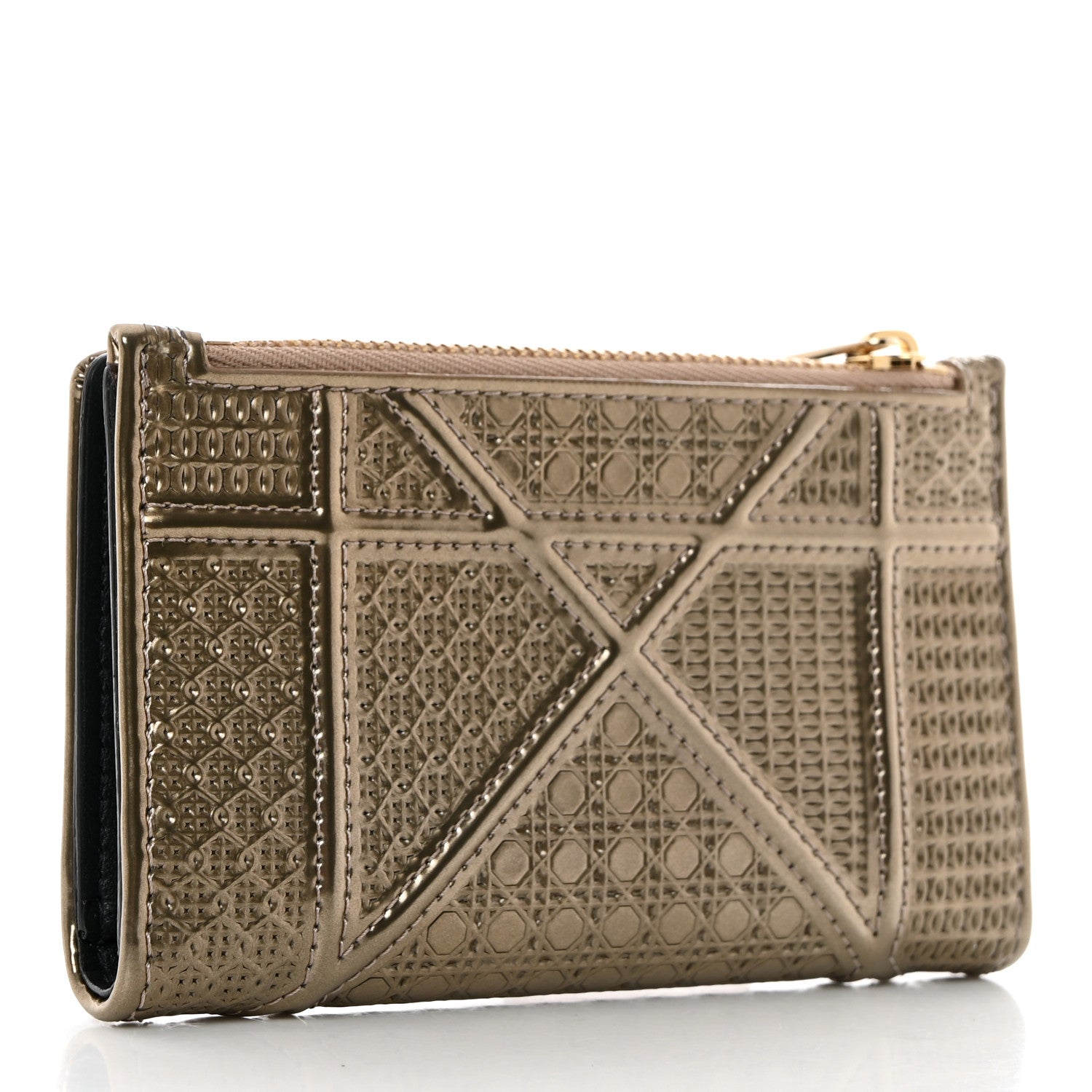 Christian Dior Metallic Patent Micro-Cannage Diorama Medium Wallet Champagne 3 of 8