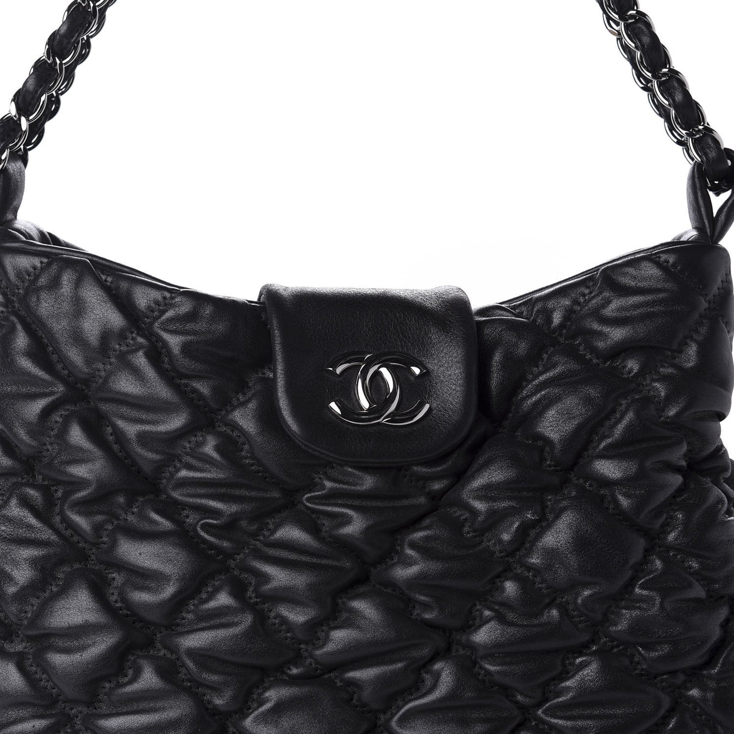 Iridescent Calfskin Bubble Quilt Hobo Black