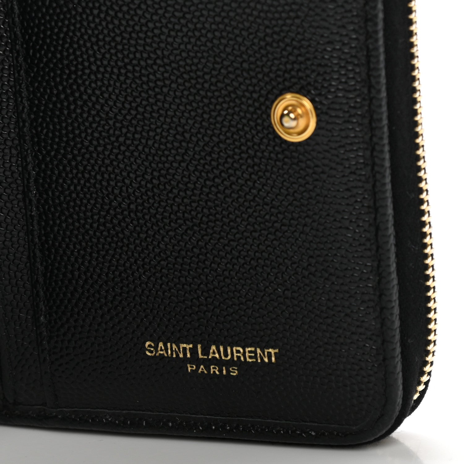 Saint Laurent Grain De Poudre Matelasse Chevron Monogram Compact Zip Around Wallet Black 6 of 9