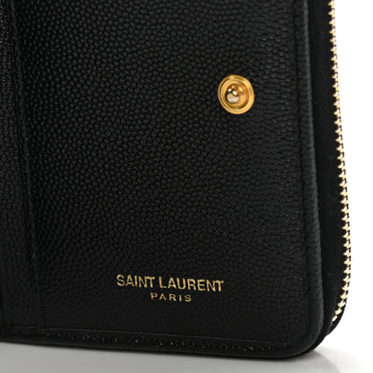Saint Laurent Grain De Poudre Matelasse Chevron Monogram Compact Zip Around Wallet Black 6 of 9