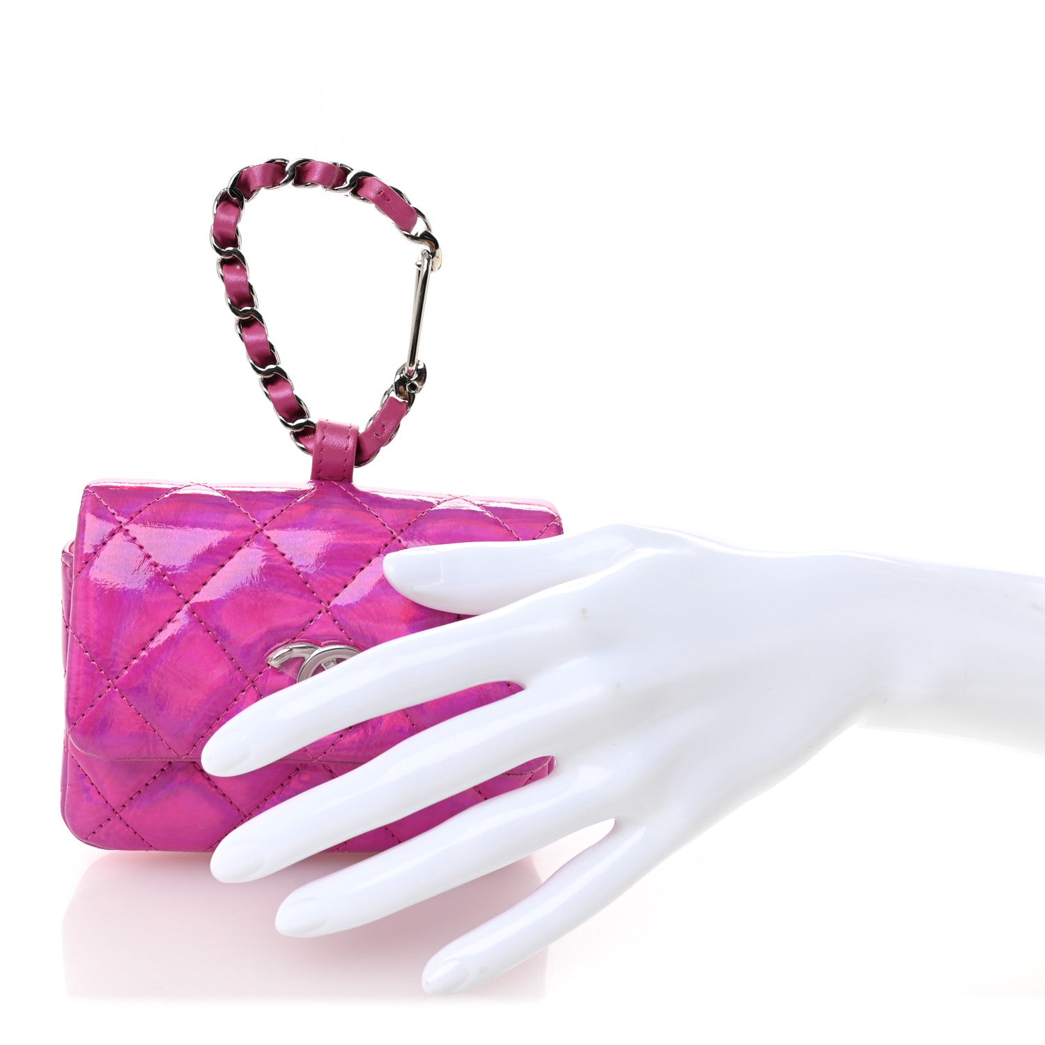 Chanel Patent Lambskin Quilted CC Hook Card Holder Pink 2 of 9