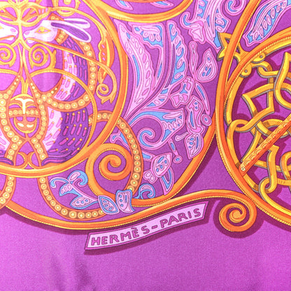Hermes Silk La Charmante Aux Animux Scarf 90 Violet Orange Bleu 3 of 4