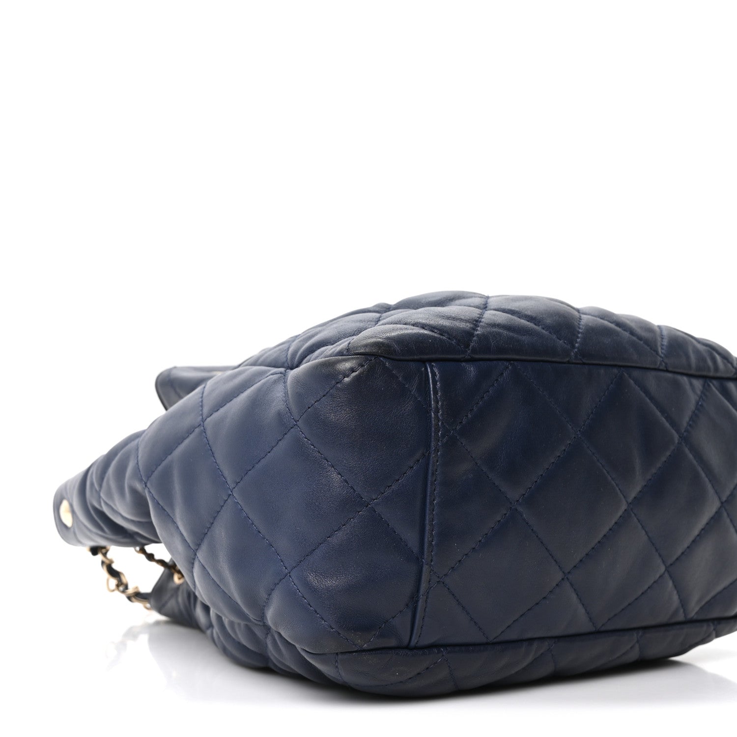 Chanel Lambskin Quilted Chain Drawstring Bag Navy Blue 8 of 9