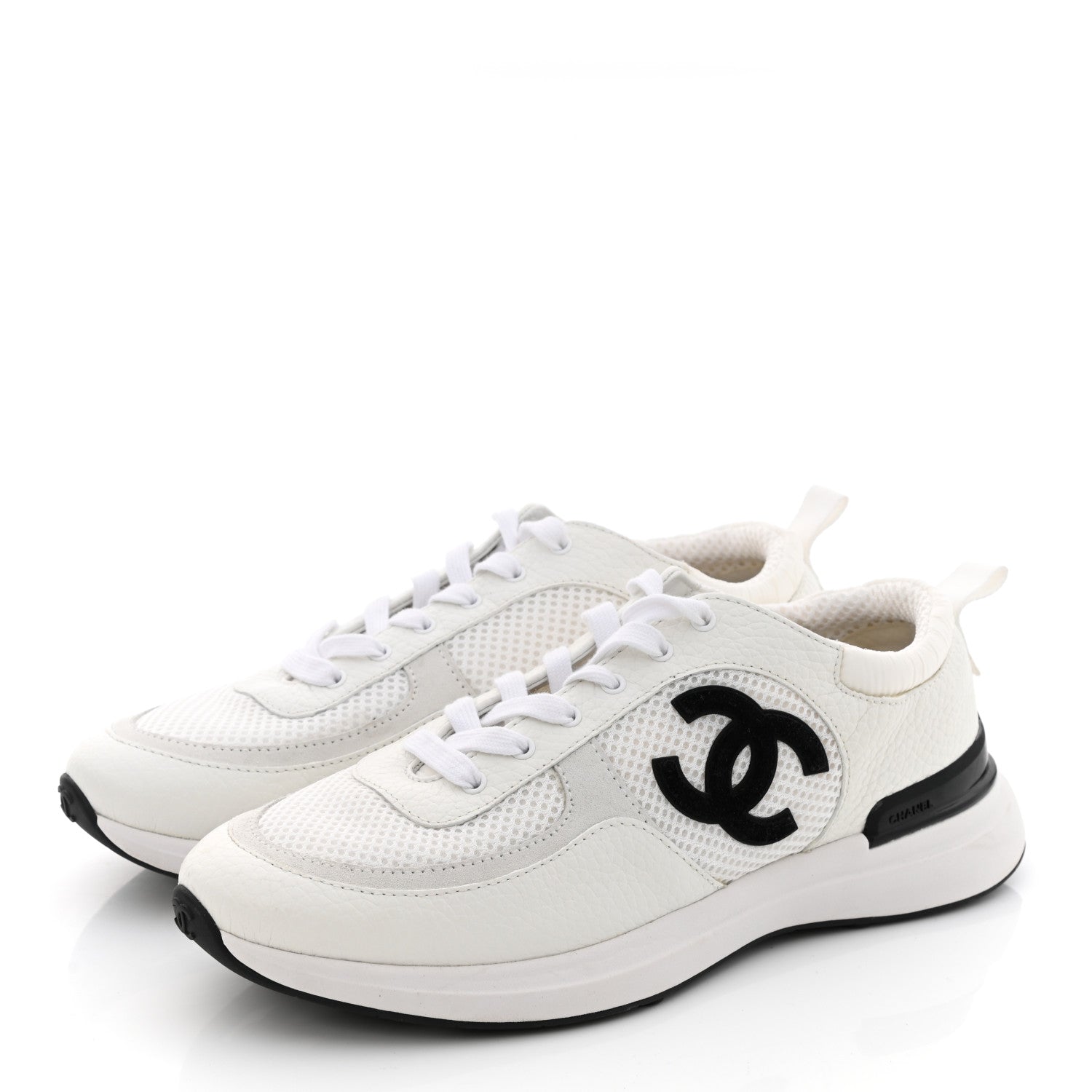 Chanel Calfskin Mesh Lycra Suede Womens Logo Sneakers 40 White 3 of 8