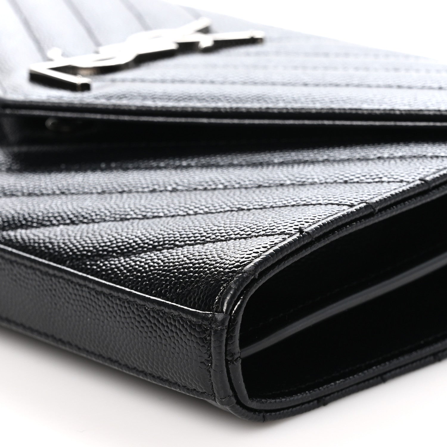 Saint Laurent Grain De Poudre Matelasse Chevron Monogram Chain Wallet Black 9 of 11