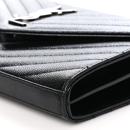 Saint Laurent Grain De Poudre Matelasse Chevron Monogram Chain Wallet Black 9 of 11
