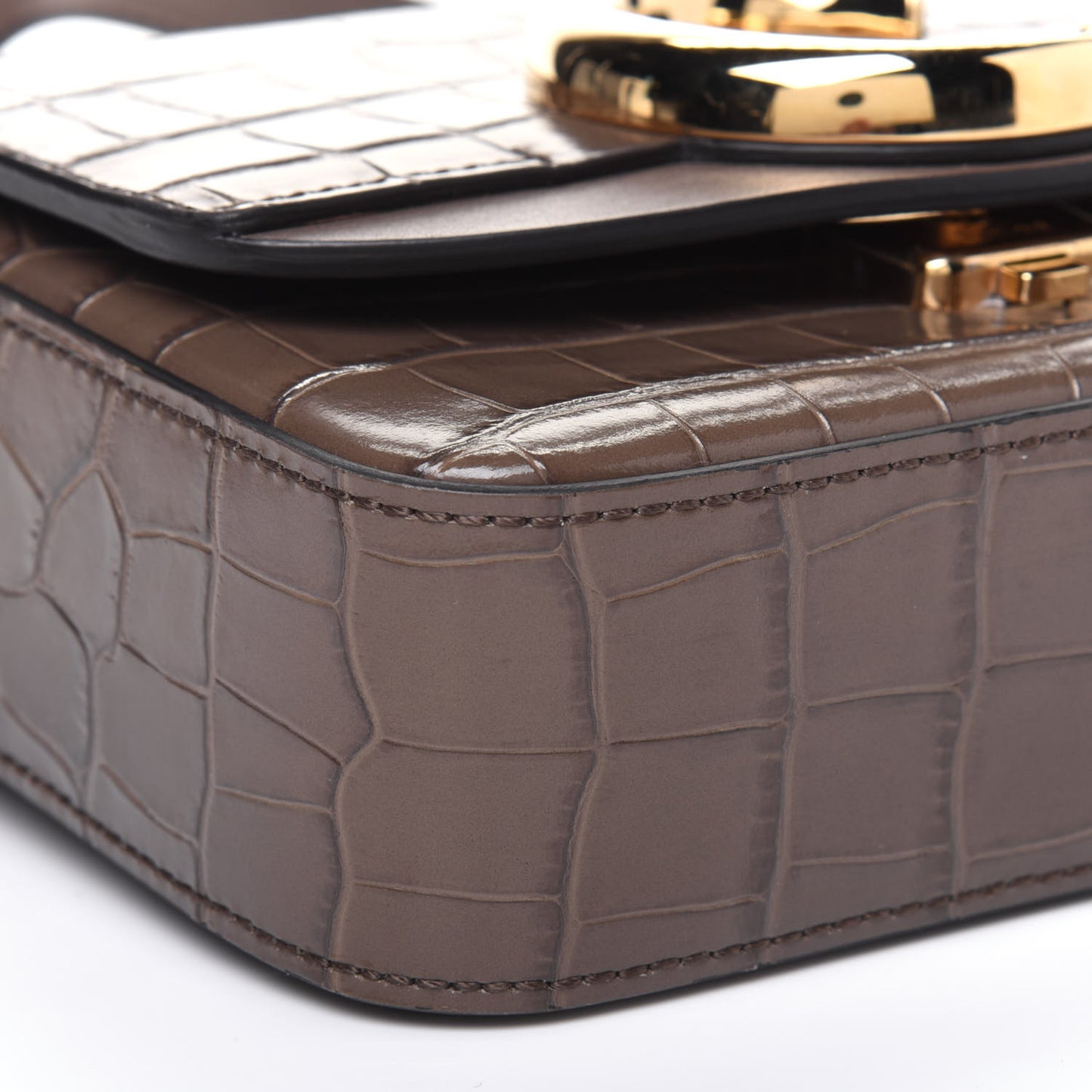 Calfskin Crocodile Embossed Mini C Double Carry Taupe
