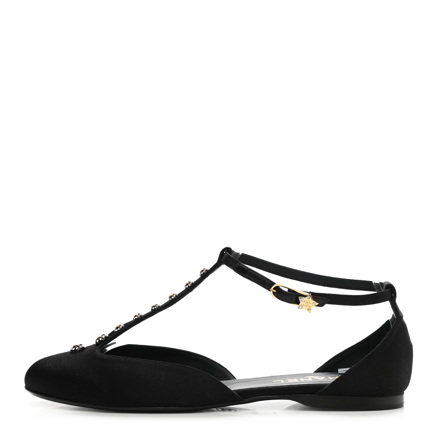 Chanel Satin Crystal Star Flats 40 Black 1 of 8