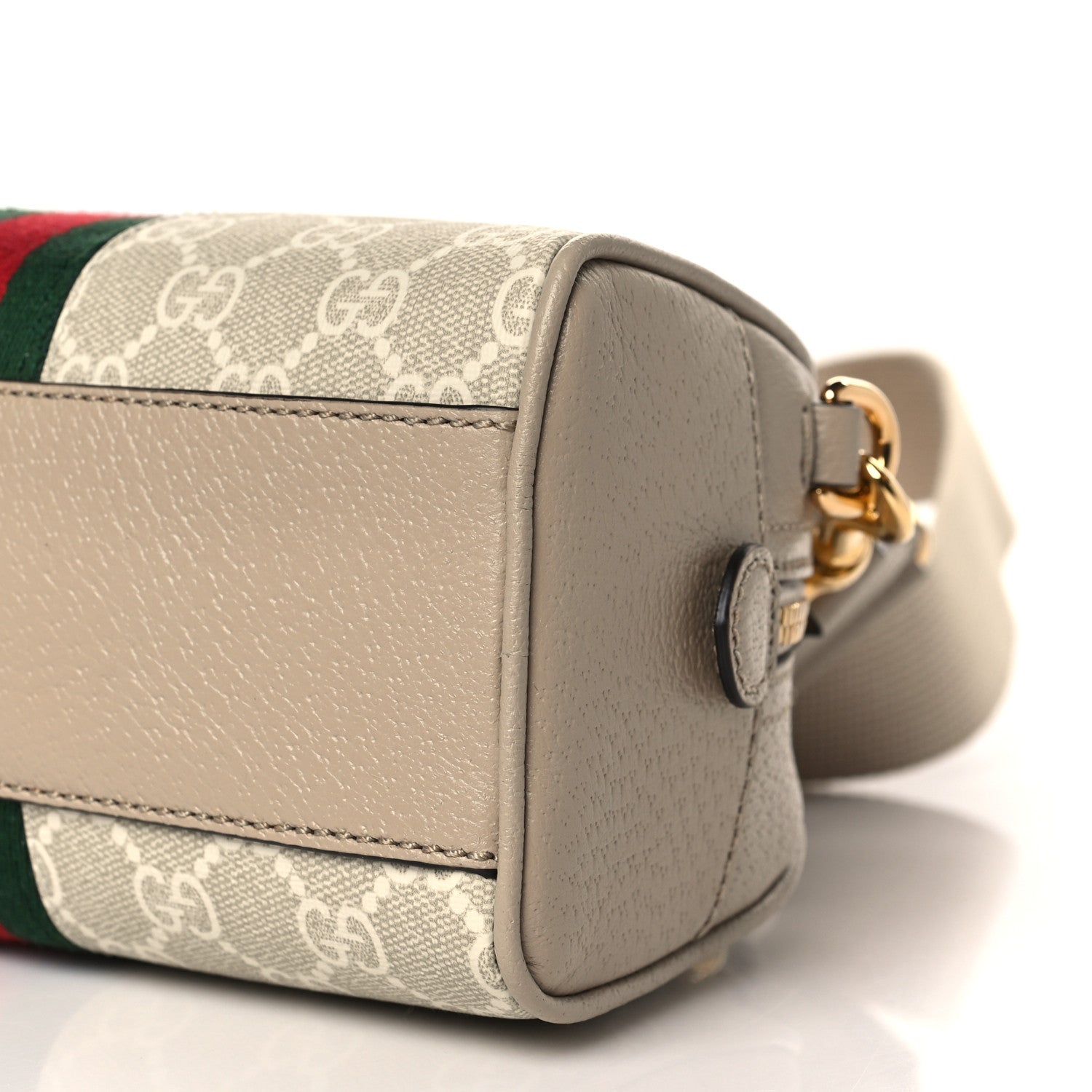 Gucci GG Supreme Monogram Textured Dollar Calfskin Web Mini Ophidia Top Handle Bowler Bag Beige Mystic White Oatmeal 8 of 9
