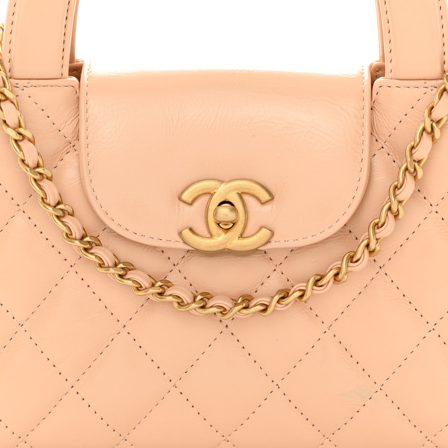 Shiny Aged Calfskin Quilted Nano Kelly Shopper Beige