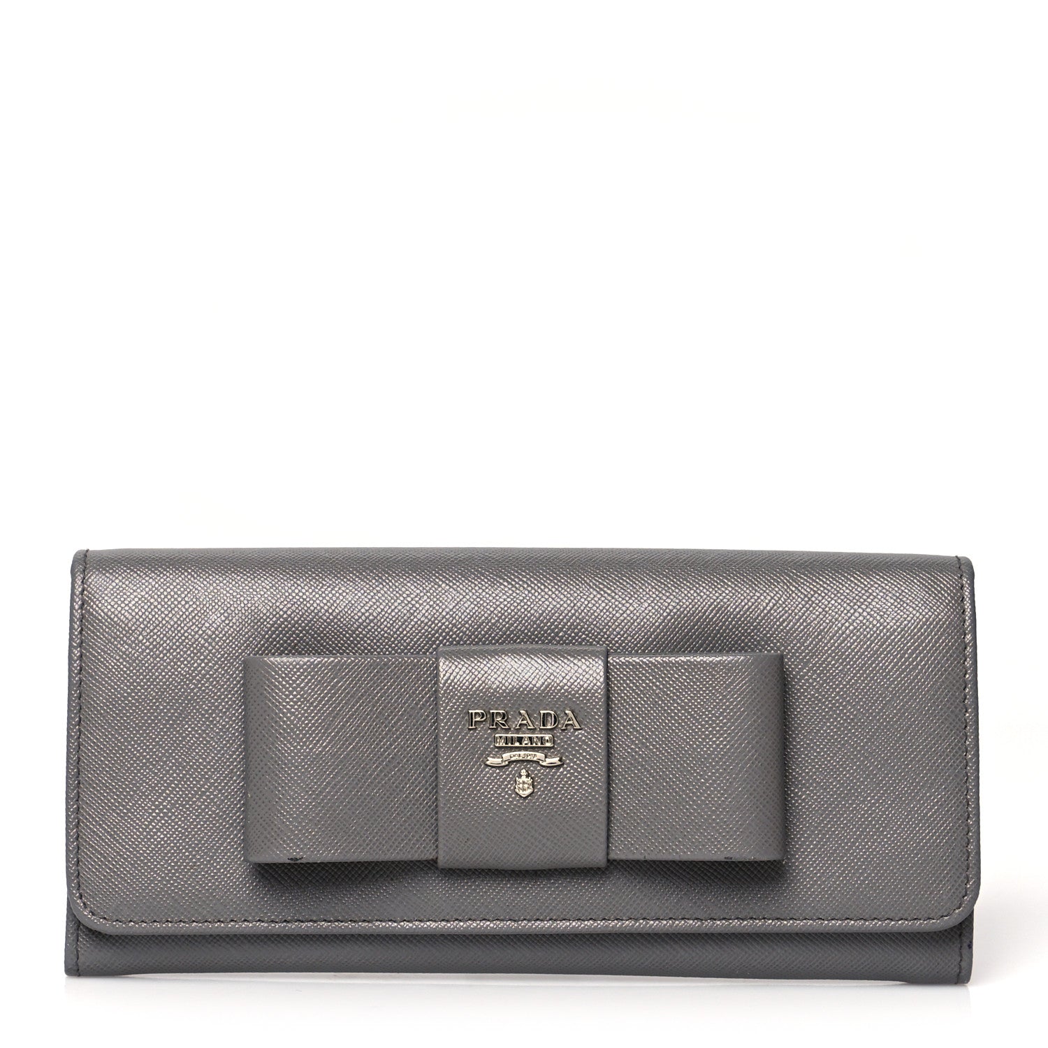 Prada Saffiano Fiocco Bow Continental Wallet Grey 1 of 10