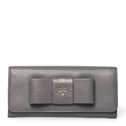 Prada Saffiano Fiocco Bow Continental Wallet Grey 1 of 10