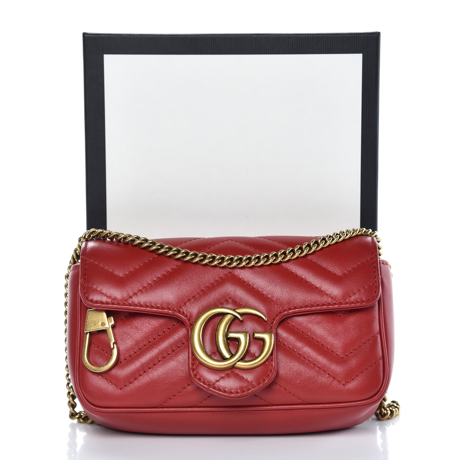 Gucci Calfskin Matelasse Super Mini GG Marmont Shoulder Bag Hibiscus Red 12 of 12