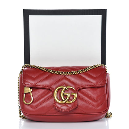 Gucci Calfskin Matelasse Super Mini GG Marmont Shoulder Bag Hibiscus Red 12 of 12