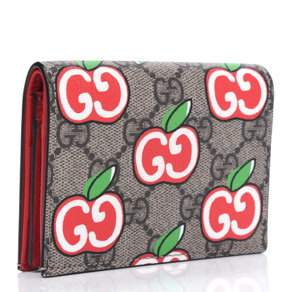 Gucci GG Supreme Monogram Apple Card Case Wallet Beige Multicolor Lobster Red 2 of 4