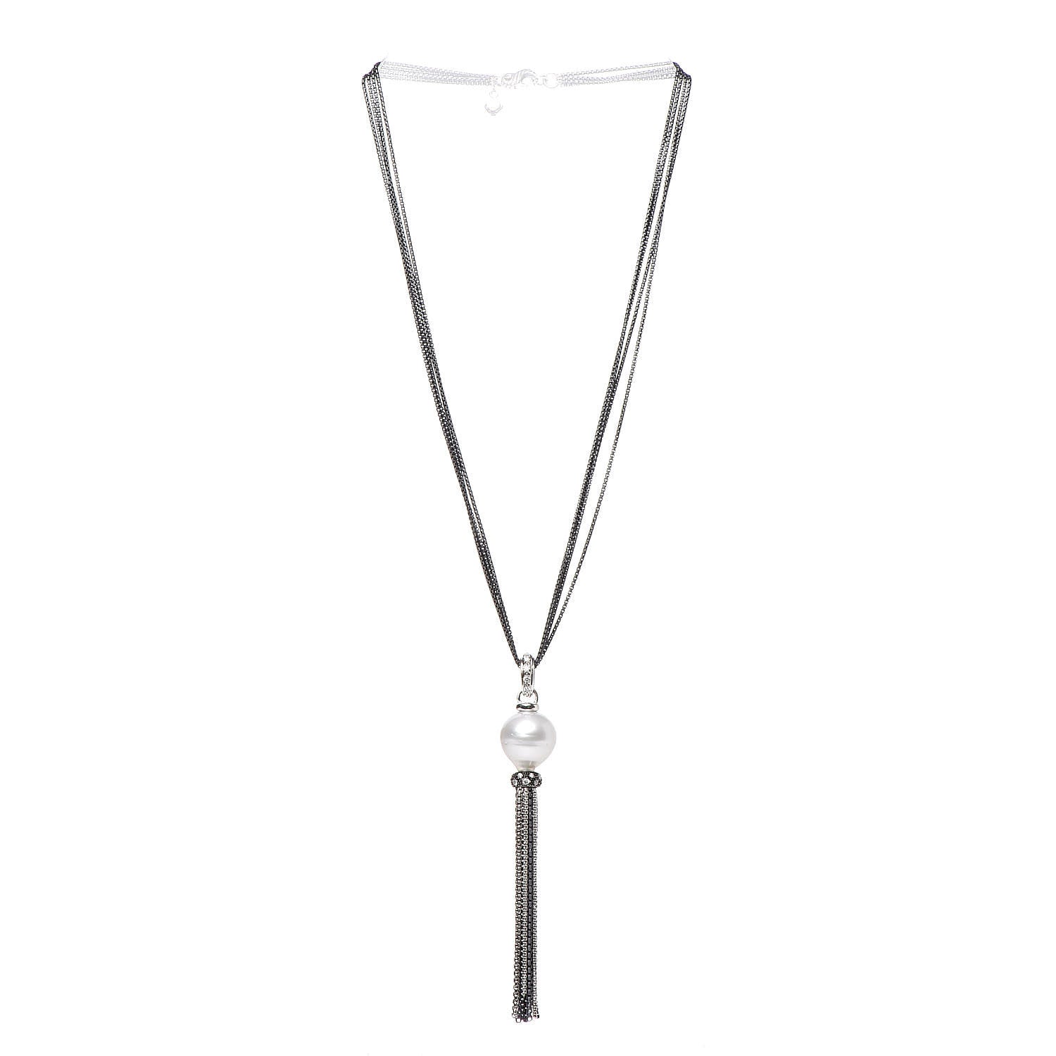 David Yurman Sterling Silver Diamond Freshwater Pearl Midnight Tassel Necklace 3 of 7
