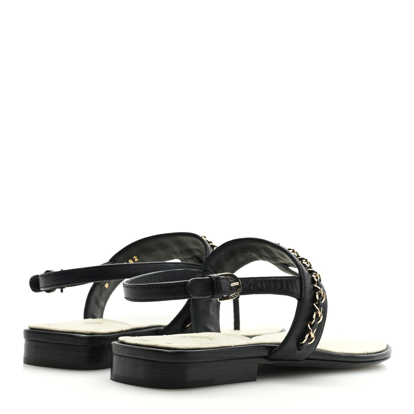 Lambskin Chain CC Sandals 38.5 Black