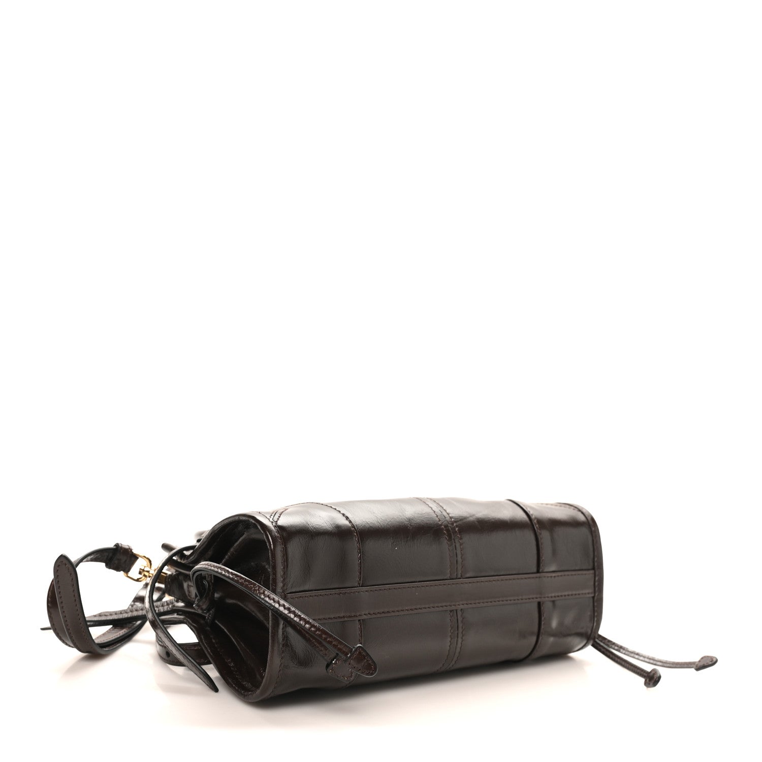 Prada Glossy Calfskin Triangle Mini Bonnie Shoulder Bag Moro 4 of 9