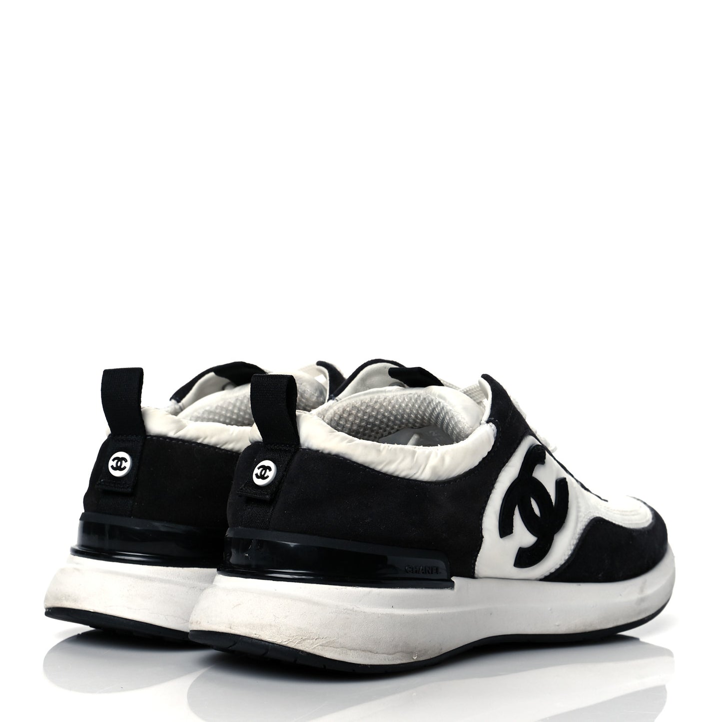 Nylon Suede Calfskin CC Sneakers 39.5 White Dark Grey