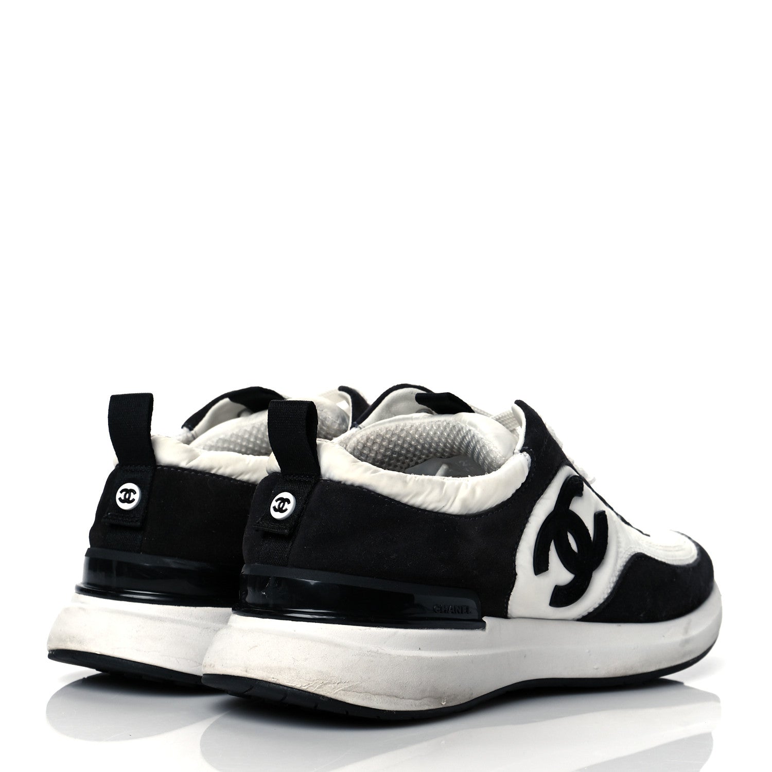 Chanel Nylon Suede Calfskin CC Sneakers 39.5 White Dark Grey 4 of 8