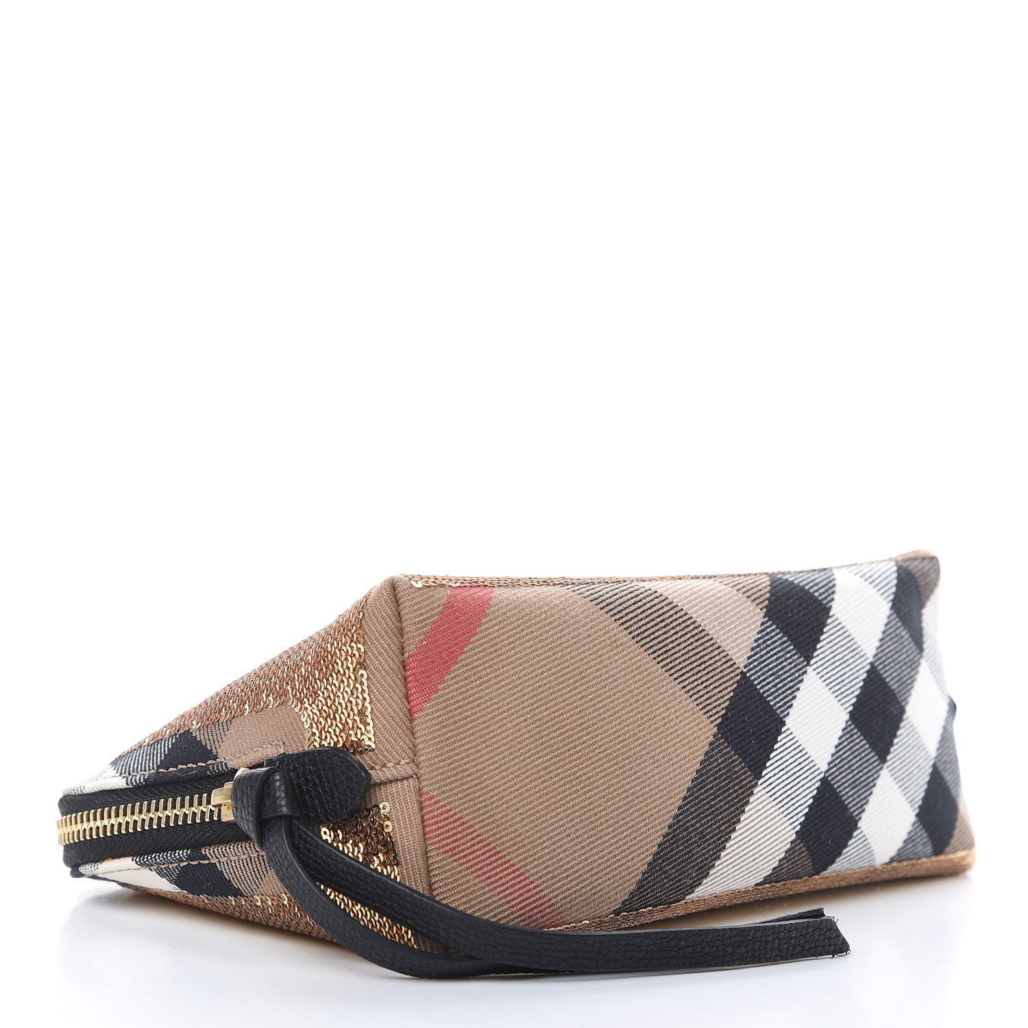 Burberry House Check Sequin Peyton Pouch Bag Gold Black 4 of 9