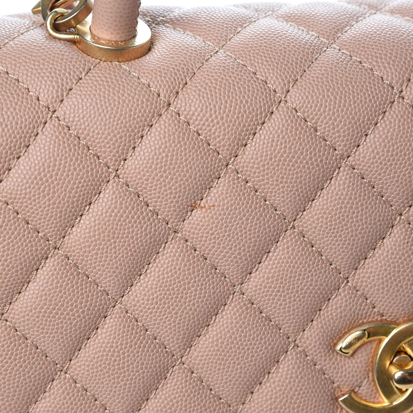 Caviar Quilted Small Coco Handle Flap Light Beige