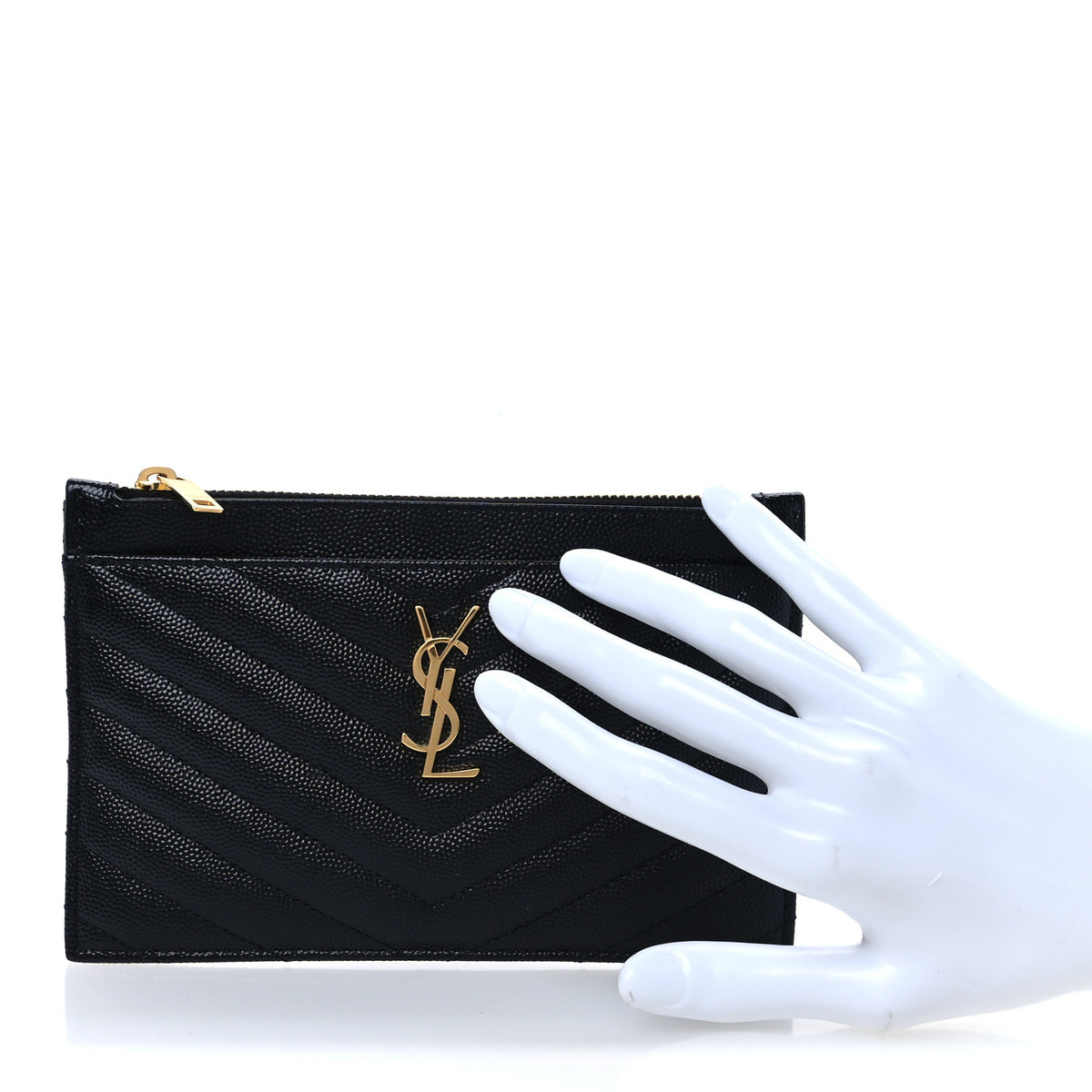 Saint Laurent Grain De Poudre Chevron Monogram Bill Pouch Black 2 of 8