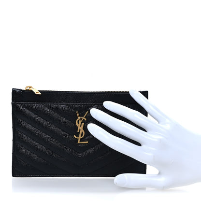 Saint Laurent Grain De Poudre Chevron Monogram Bill Pouch Black 2 of 8