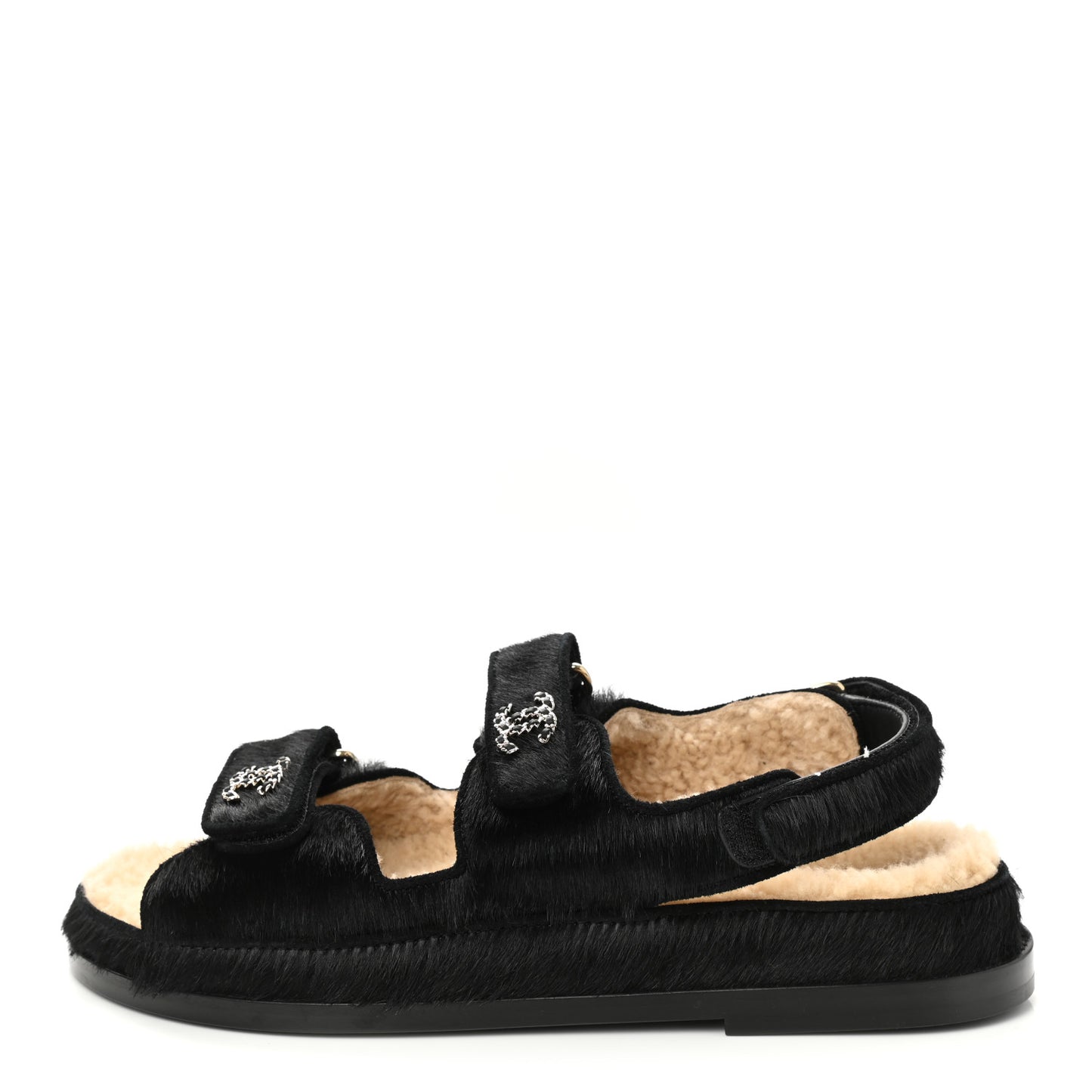 Calfskin Hair Suede Shearling Dad Sandals 39 Black